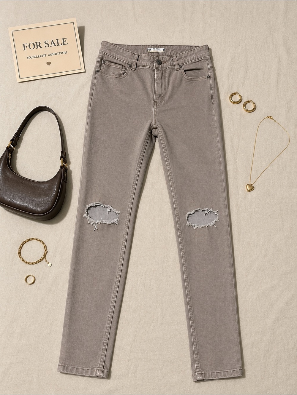 Free People Taupe Distressed Skinny Jeans